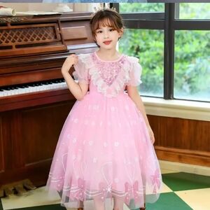 Pink Princess Dress with Lace and Sequins